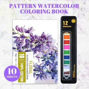 Floral Watercolor Coloring Book with 12 Colors, Thick Paper, Tearable Pages, Easy to Color, No Bleed, Beginner Friendly, Perfect Gift