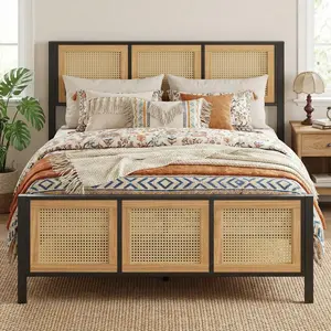 LIKIMIO King Bed Frame with Headboard, Wood Camas Queen with Strong Metal Slats Support, No Box Spring Needed for Bedroom and Guest Room