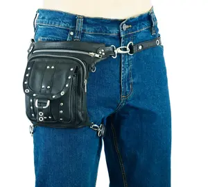 Black Leather Drop Leg Thigh Bag Concealed Gun Pocket - Small