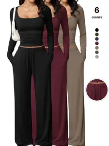 Women's Long Sleeve Square Neck Pajama Set, Casual Loose Fit Basic Home Wear, All-Season Comfortable Fabric, Thickened Design, New 2026 Model