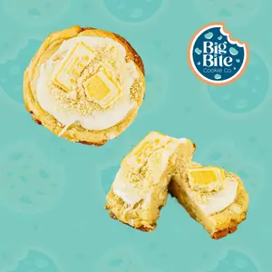 Banana Pudding Stuffed Cookie - Big Bite Cookie Co. Sweet Dessert with Banana Pudding Filling and Chessmen Cookie crumble -   Food Snack