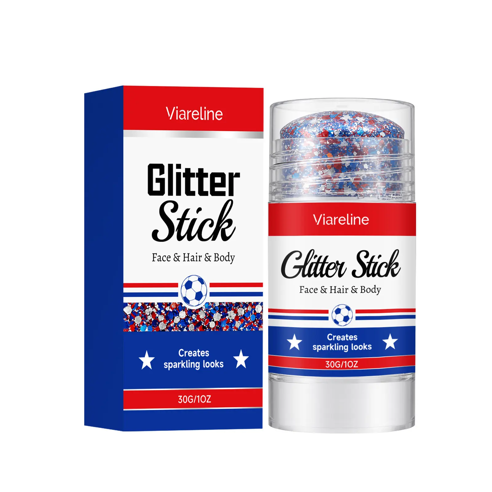 4th of July Glitter Stick - Light Youthful Body Shimmer Pigment Makeup, Color Correction Body Glaze for Quick Party Glam, Any Independence Day Event