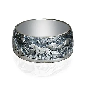Mens Wolf RingsCool Silver Plated Stainless Steel Wolf RingsRetro Norse Viking Wolf RingVintage Wolf Head RingsPunk Rings Jewelry for Men silver Cubic Zirconia