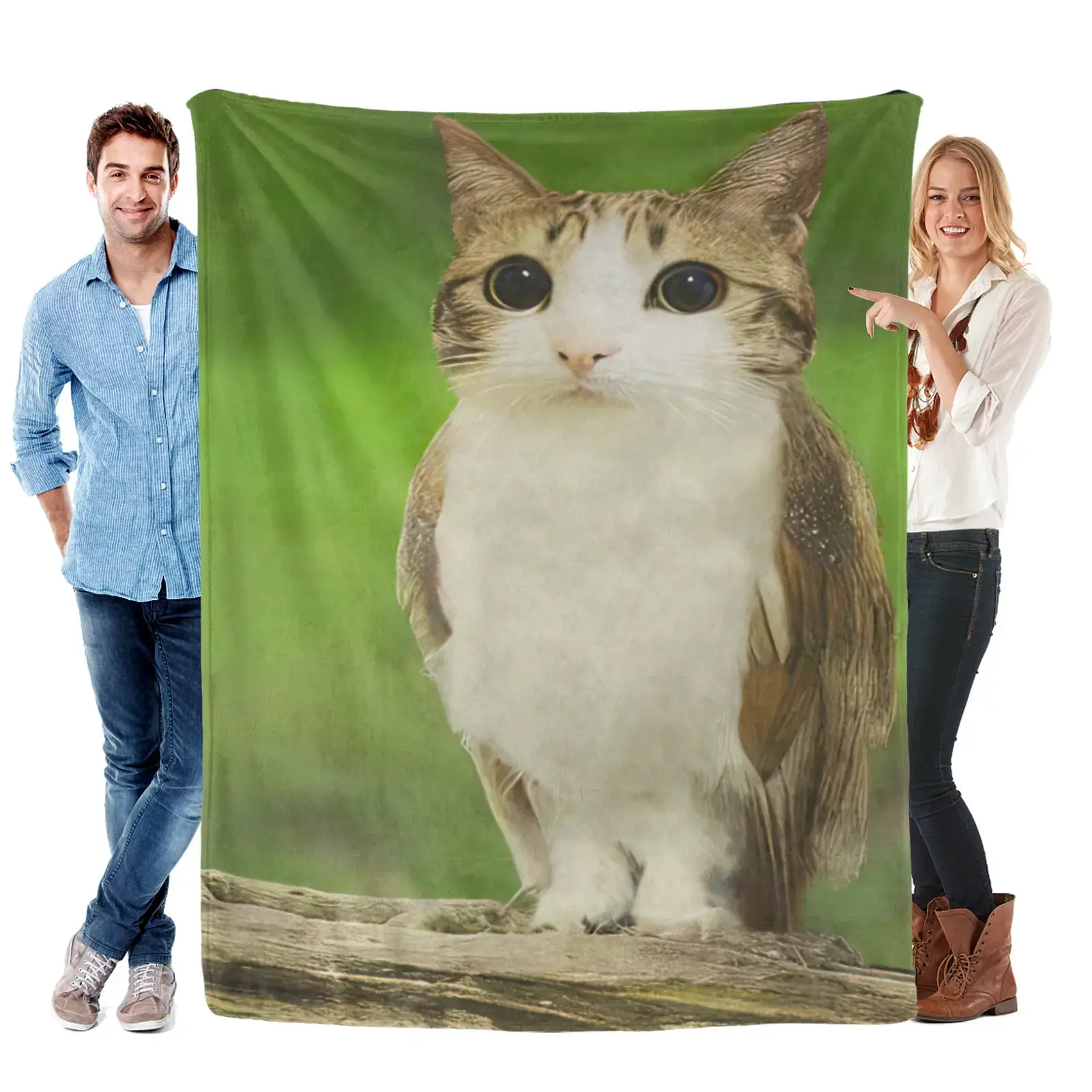 Funny Cat Owl Meme Flannel Blanket, Cute Animal Graphic Throw Blanket, Soft Cozy Flannel Blanket for Sofa Bed Couch, Fun Gift for Kids & Adults