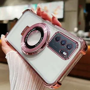 Reno6Pro5g Popular Phone Holder Case For Compatible With Oppo Reno 6 Pro 5g Transparent Plating Cover and Impact Resistant Circle Protector Cases