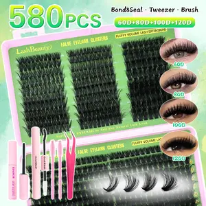 DIY Lash Clusters, Eyelash Clusters Kit, Eyelash Extensions Set, False Eyelashes Set, Waterproof Long-Lasting Fluffy, Eyelash Extensions with Ultra-Thin Band Bond & Seal & Remover, Makeup Beginner Friendly, Self Grafting Curling Eyelashes