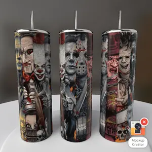 Mockup Horror 2 20oz Insulated Stainless Steel Water Bottle Tumbler, Kitchenware Drinkware with Lid & Straw for Hot & Cold Beverages, Hand Wash Only, Water Bottles, Bottles