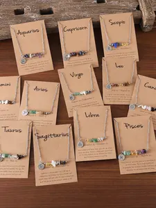 Stainless Steel Zodiac Natural Stone Pendant Necklace, Fashion Casual Style Irregular Natural Stone Pendant, Good Luck Jewelry Gift, Fashionable Jewelry Accessories