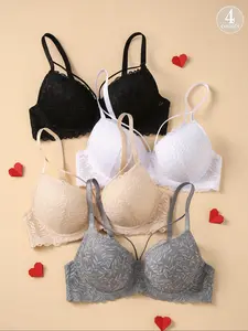 Women's Comfortable Sexy Adjustable Straps Lace Push-Up Bra, Medium Thin Cup Breathable Steel Ring Gathered Everyday Versatile Underwear, All Seasons