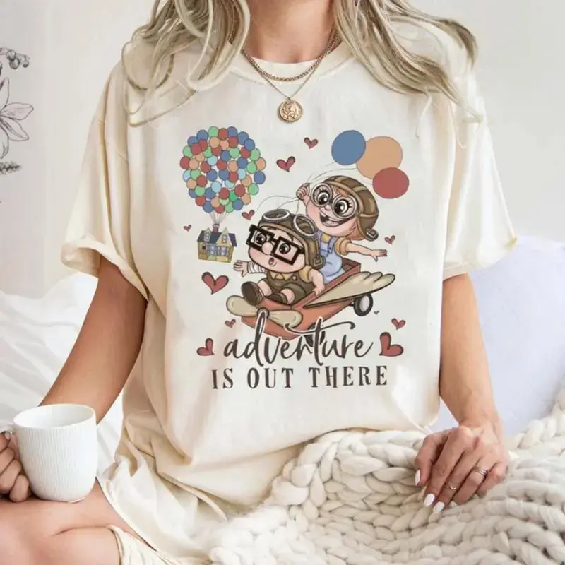 Explore The Adventure With This Cotton T-shirt Featuring Up Balloon Carl And Ellie Design graphic tees