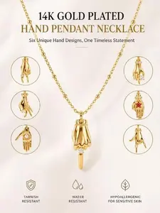 Gold Plated Hand Pendant Necklace for Women, Vintage Finger Hand Charm Necklace, Aesthetic Statement Jewelry Gift for Her