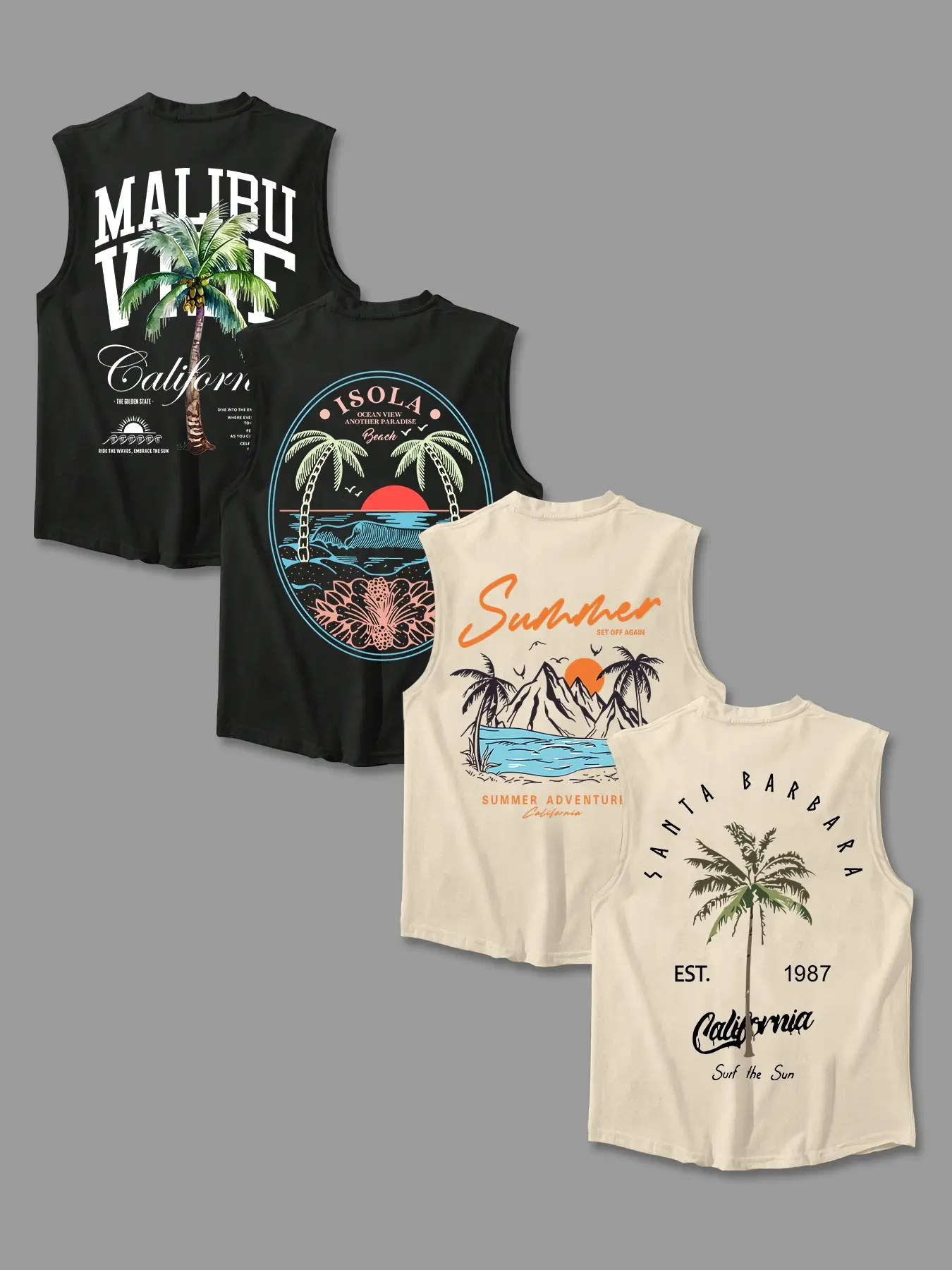 Men's Letter & Tropical Print Round Neck Stringer Tank Tops, Regular-Fit Casual Sleeveless Crew Neck Vests, Men's Tops for Daily Wear, Summer Clothes
