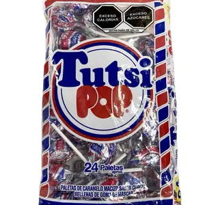 Tutsi Pop Cherry flavored lollipops with gum- 24 Piezas