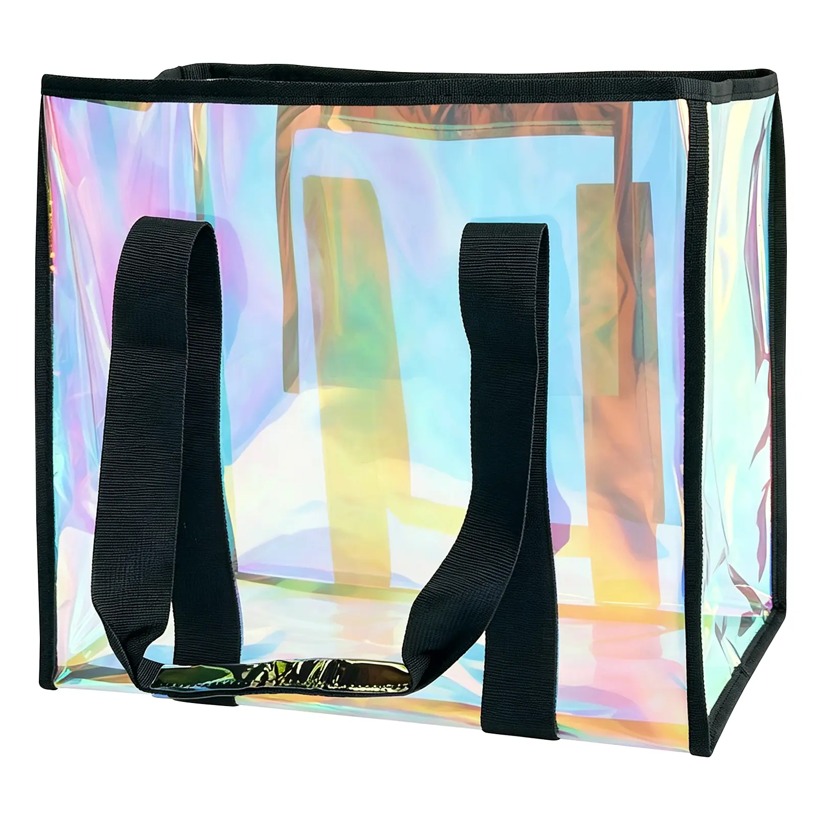 Iridescent Clear Beach Bag for Women Summer Cruise Essentials Jelly Tote Waterproof Sandproof Holographic Bag for Gyms, Pools and Travel 30x135cm Large Bag For Phone, Cosmetics, Clothes