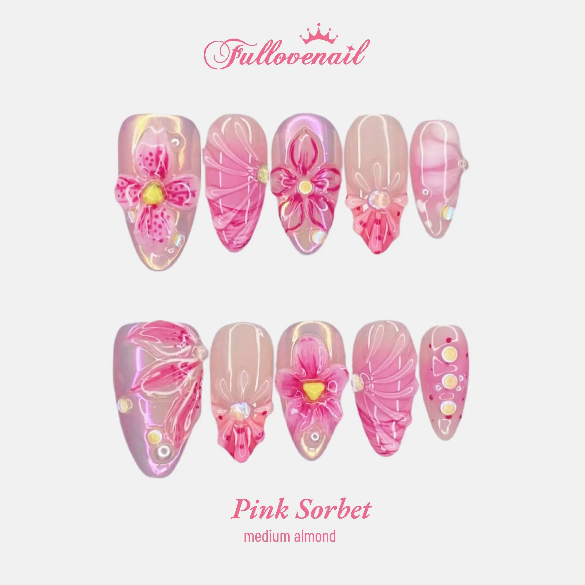 Fullovenail Flora Borealis Collection (Buy 3 Get 1 Free) 100% Handcrafted 3D Acrylic False Nails, Reusable Salon-Quality Handmade Wearable Press-On Nails, Handmade Wearable Nails