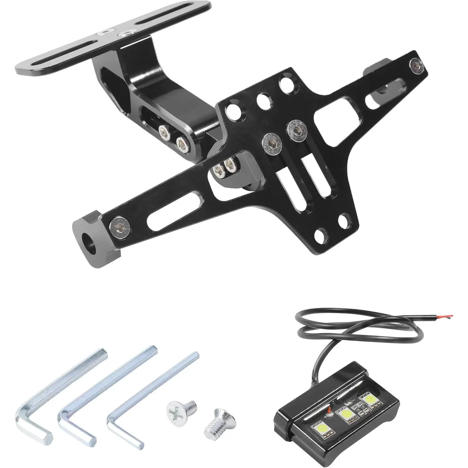 CNC Aluminum Alloy Motorcycle License Plate Bracket with License Plate LED Light & Fender Elimination Kit, Adjustable Design, High Precision Precision Fit Auto Replacement Body Part, Durable, Compatible with Z1000, YZF-R1, 2020 CBR500RR, CBR600RR, CB300R,