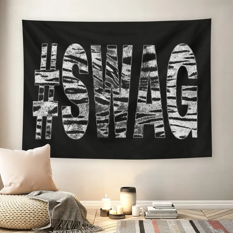 SWAG Tiger Print Wall Flag, Wall Hanging, Hanging Wall Art, Black & White Animal Pattern, Mid-century Modern Black Flash Manga Style, Streetwear Aesthetic, For Adult Fans, Bold Slogan Decor, Teen Bedroom, Dorm