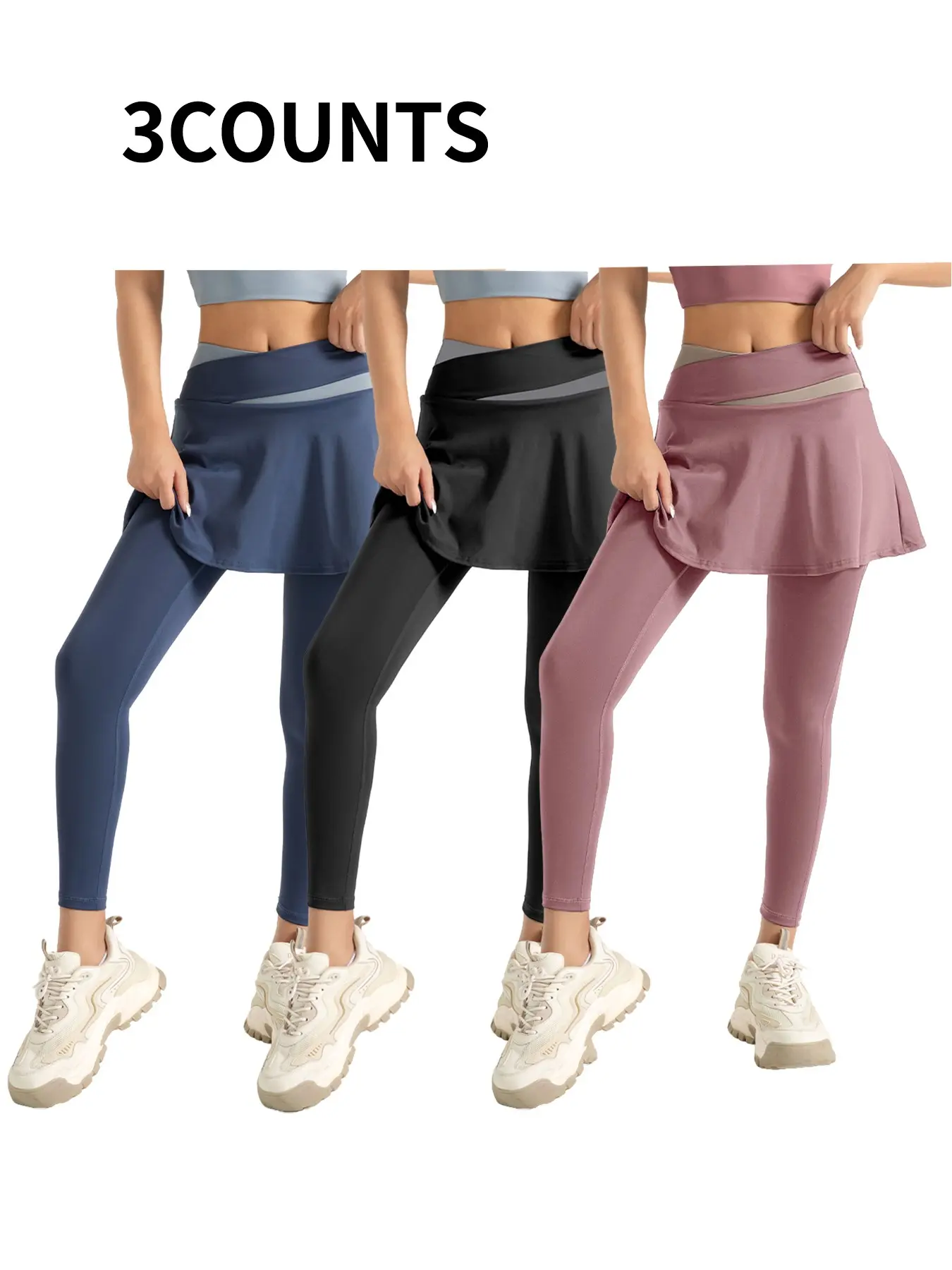Multi-pack women's high-waisted color-blocking sports leggings, High Waist Sportswear, Breathable activewear bottoms, high-stretch fabric, anti-light design, suitable for yoga, running, fitness, available in multiple colors