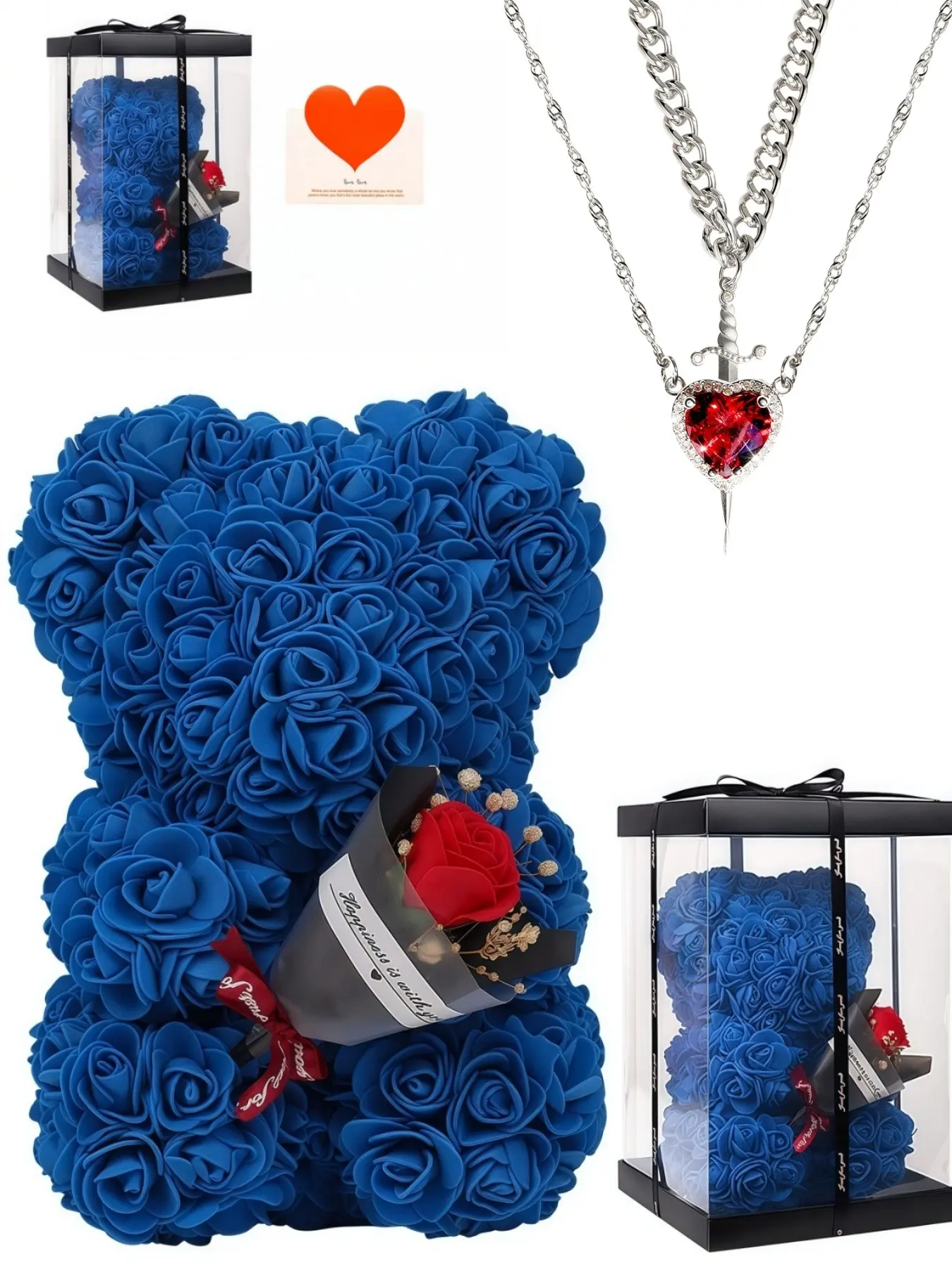 Handmade everlasting flower rose teddy bear gift box, ideal for dates for both men and women, must-have gift for Valentine's Day, anniversary gift or birthday gift, Halloween, Christmas bestseller, Premium Gift Box, Beautiful Gift Box