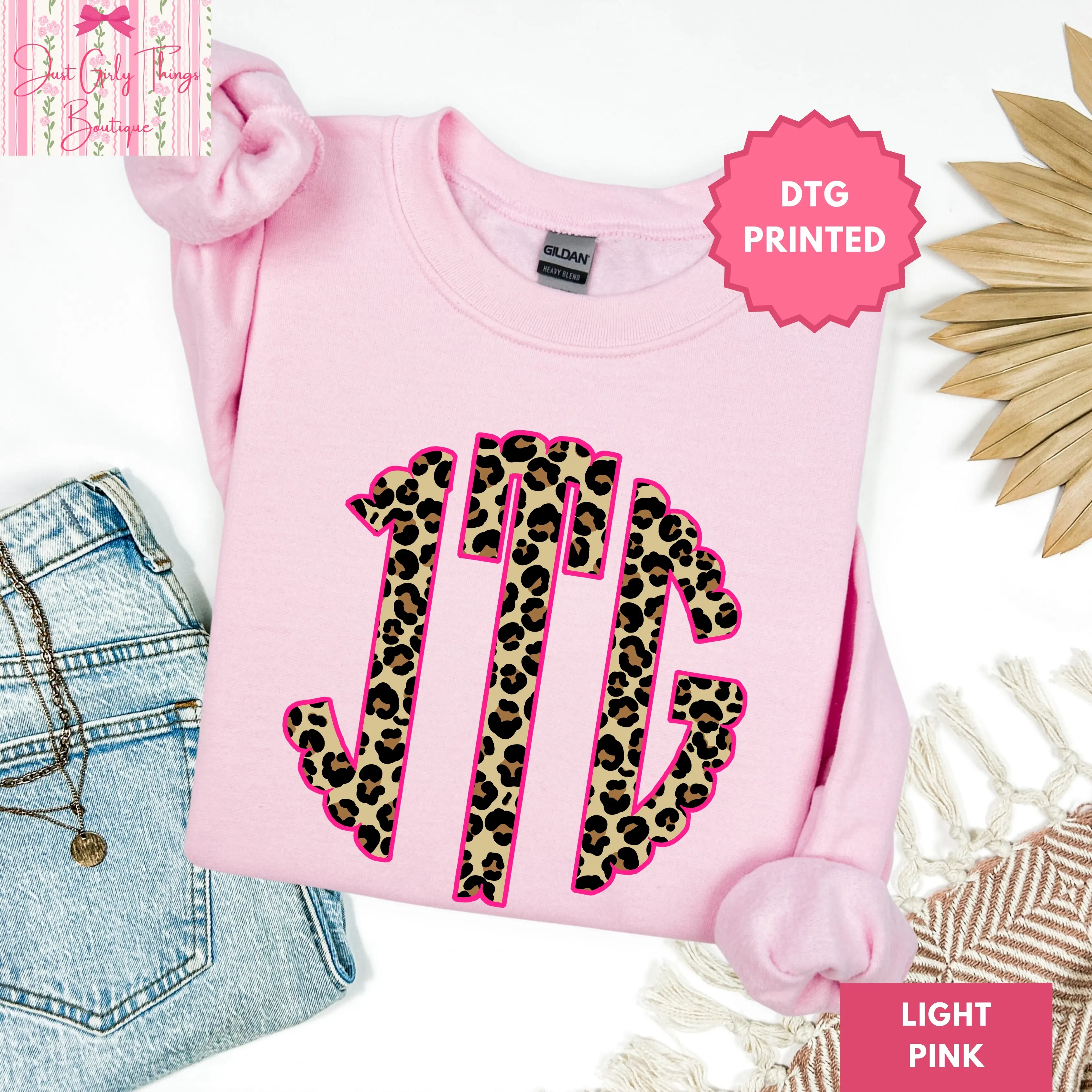 Custom Leopard Monogram Sweatshirt ~ (Leave First Name Initial, Last Name Initial, Middle Name Initial in Notes at Checkout), Custom Name Sweatshirt, Personalized Name Sweatshirt, Custom Monogram Sweatshirt, Cheetah Monogrammed Sweatshirt