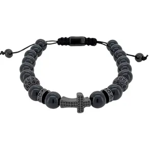 Black and Gold CZ Cross Macrame Bracelet