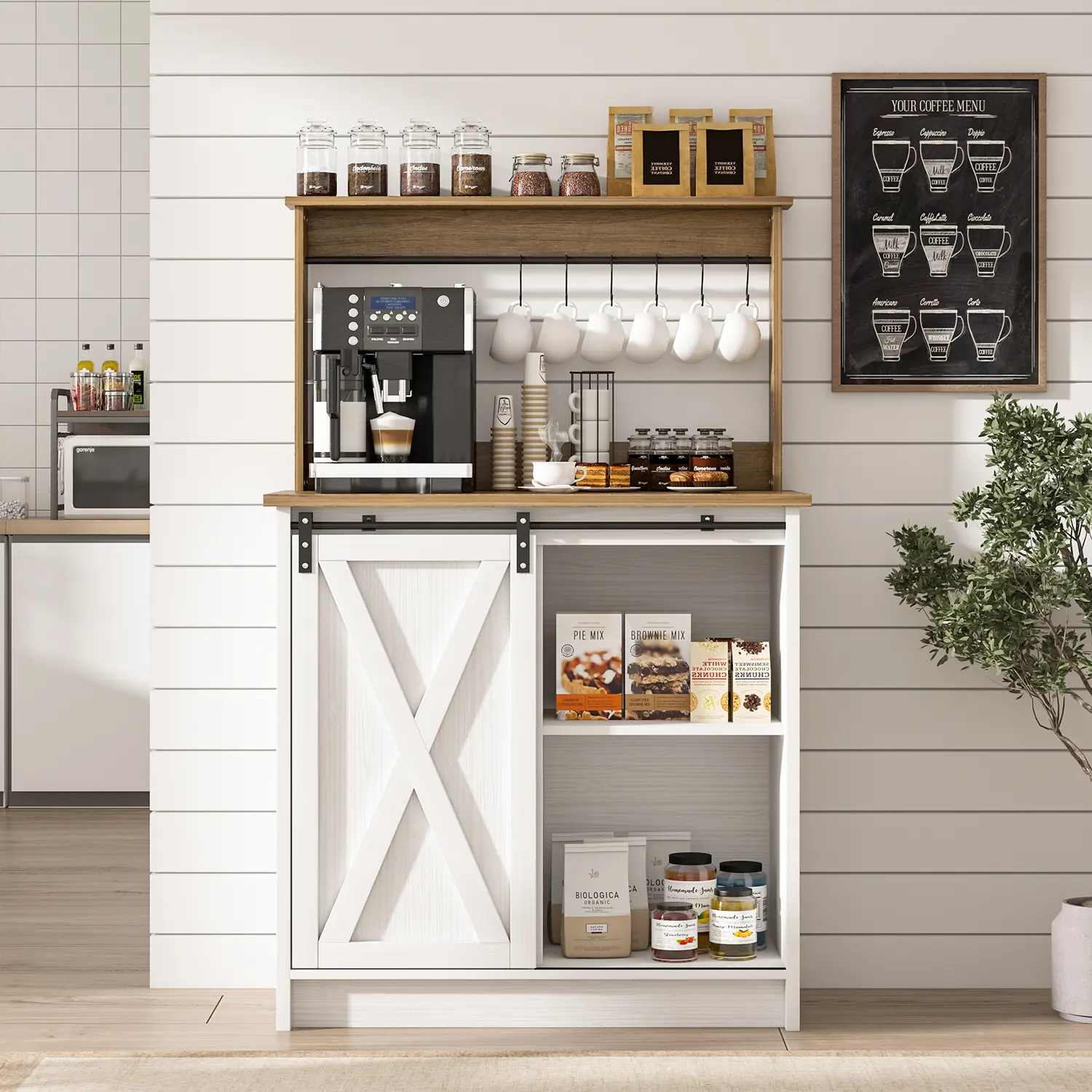 [SummerSale] HOMBCK Farmhouse Coffee Bar Cabinet, Sideboard Buffet Cabinet with Storage and Shelf #home essentials#back to school