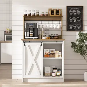 HOMBCK Farmhouse Coffee Bar Cabinet, Sideboard Buffet Cabinet with Storage and Shelf