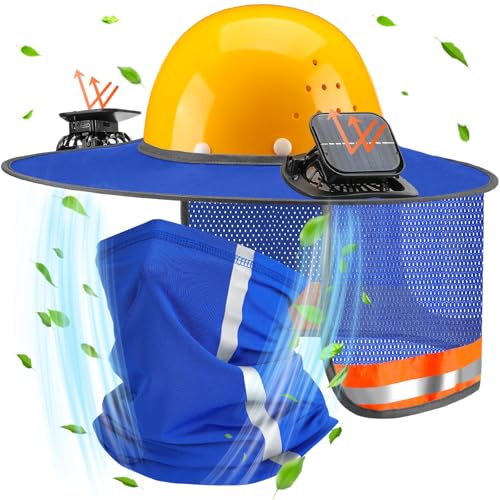 1 Set Sun Hard Hat Shade Outdoor Full Brim Hard Hat Sun Visor with Solar Fans and Neck Sunshade Cover High Visibility Full Brim Mesh with Reflective Strip suitable for Parents Workers Daily Wear Summer Protective Accessories Summer Protection Accessories
