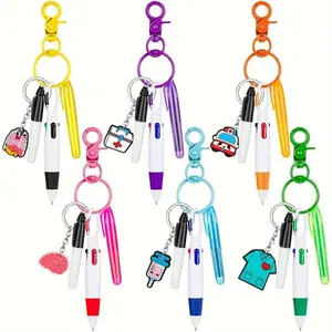 Mini Highlighter Nurse Pens, 6 Counts/set Including 1 Tip Highlighter & 1 Permanent Marker Pen & 1 Retractable Ball Pen with Nursing Keychain Clip, Ballpoint Pen Set, Ballpen Set