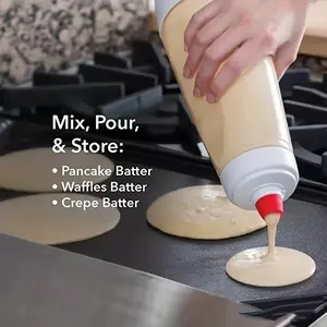 Handheld Batter Dispenser Set with Cleaning Brush and Egg Whisk Batter Mixing Bottle Package,Home Kitchen Gadget, Cookware, Pancake Batter Dispenser with Mixing Ball, Suitable for Making Smooth Batter for Cupcakes, Pancakes, Muffins, etc. Bakeware