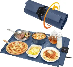 Roll Up Food Warming Mat Electric Heating Tray, Daily Parties Buffet Upgraded Graphene for Faster Full Surface Heating Easy to Clean, Home Kitchen Office Dining Table Essentials Foldable Silicone Tableware