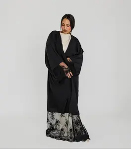 VELA Black Lace Open Abaya