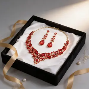 Alloy Waterdrop Bridal Set - Women’s New Short Clavicle Necklace & Earrings Two-Piece Jewelry