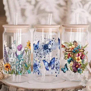 10 Sheets UV DTF Flowers Cup Wrap - Sunflower Cross Stitch UV DTF Cup Wraps for 16 oz Flowers UV DTF Decals Waterproof Stickers for Glass/Ceramics/Cups DIY Wood Crafts