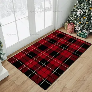Christmas Door Mat, Classic Plaid Non-Slip Rug, New Year Atmosphere, Soft Comfortable Christmas Decoration Gift, Home Decorative Rug