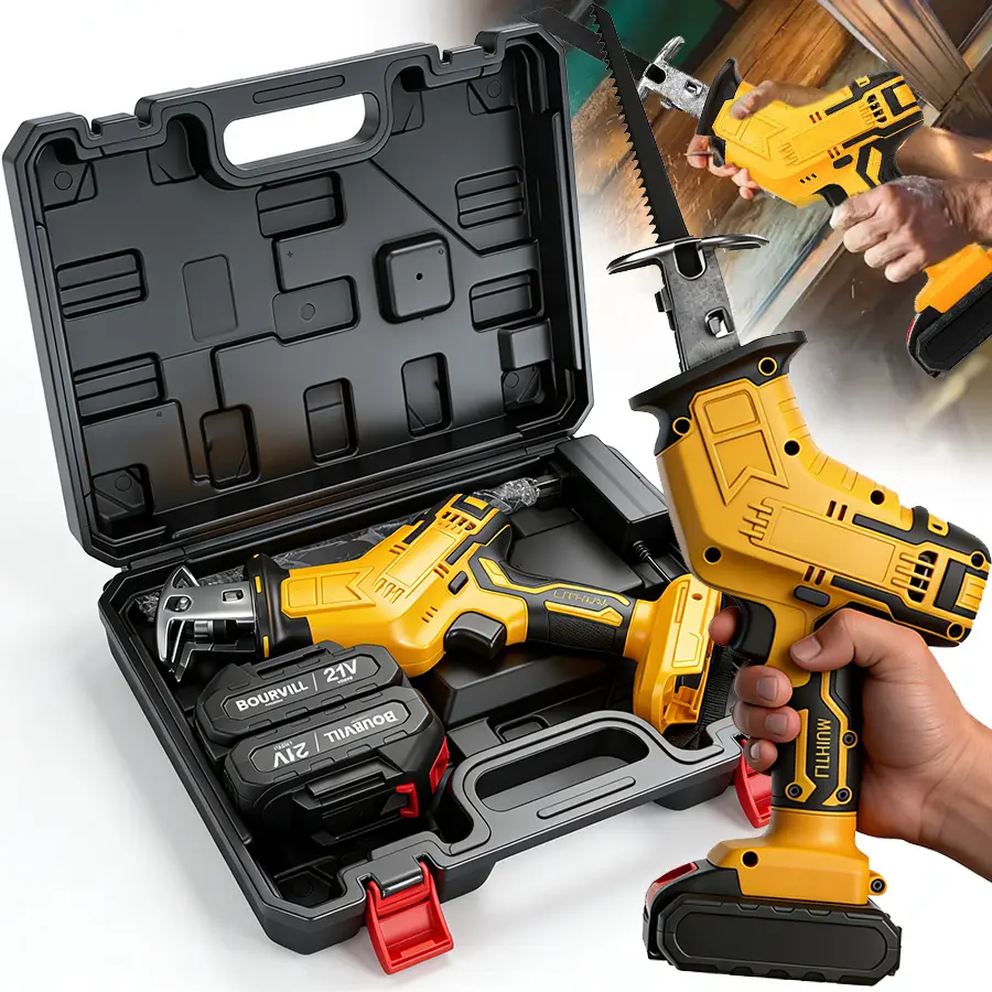 Cordless Reciprocating Saw with 2 Batteries & Charger, 4 Blades -  Ergonomic Grip, Lightweight , Self-Locking Chuck for Wood/  PVC Cutting -Outdoor Garden DIY Tool, Modern Tool Design Home decoration