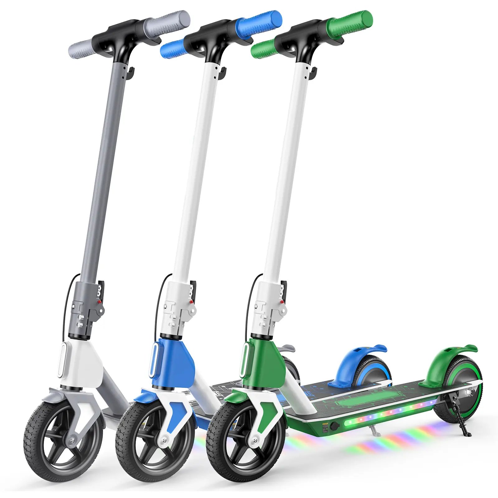 【Dealsforyou】Foldable Kids Electric Scooter Ages 6 - 14, 150W-200W Motor, 3 - Speeds (5/8/12 Mph), Dual Brake, LED Display, Colorful Lights, UL 2272 Certified, 5 - inch Flash Tire, 154lb Max Load