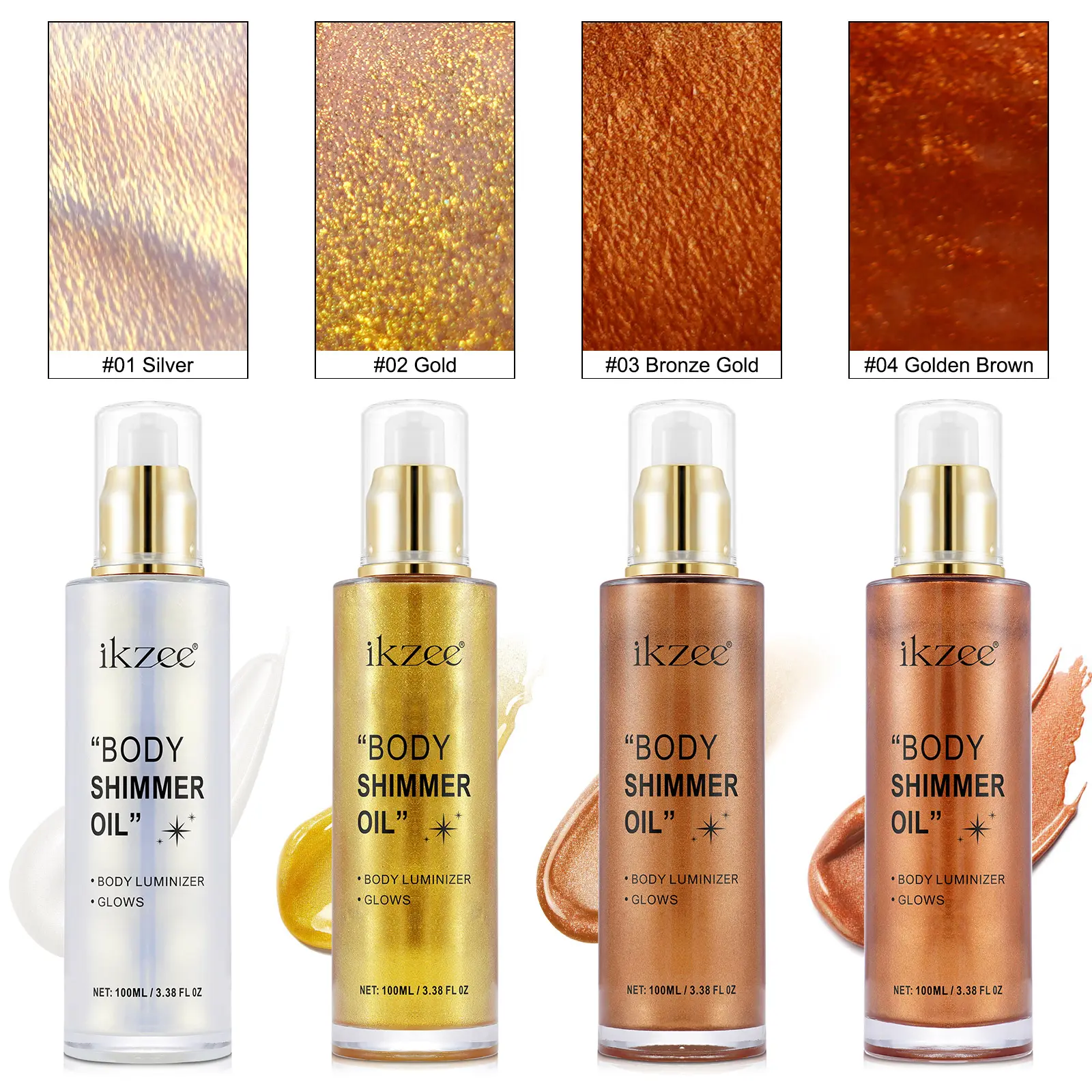 Ikzee Body Glitter Oil, Makeup Illuminating Oil Glitter,(3.4 fl oz)-4 colors