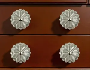 HomeRoots Gray Ceramic Floral Drawer Pull Knobs - 6-Piece Set, Hand-Painted, Floral Embossed Design, Easy Install, Screw-Included