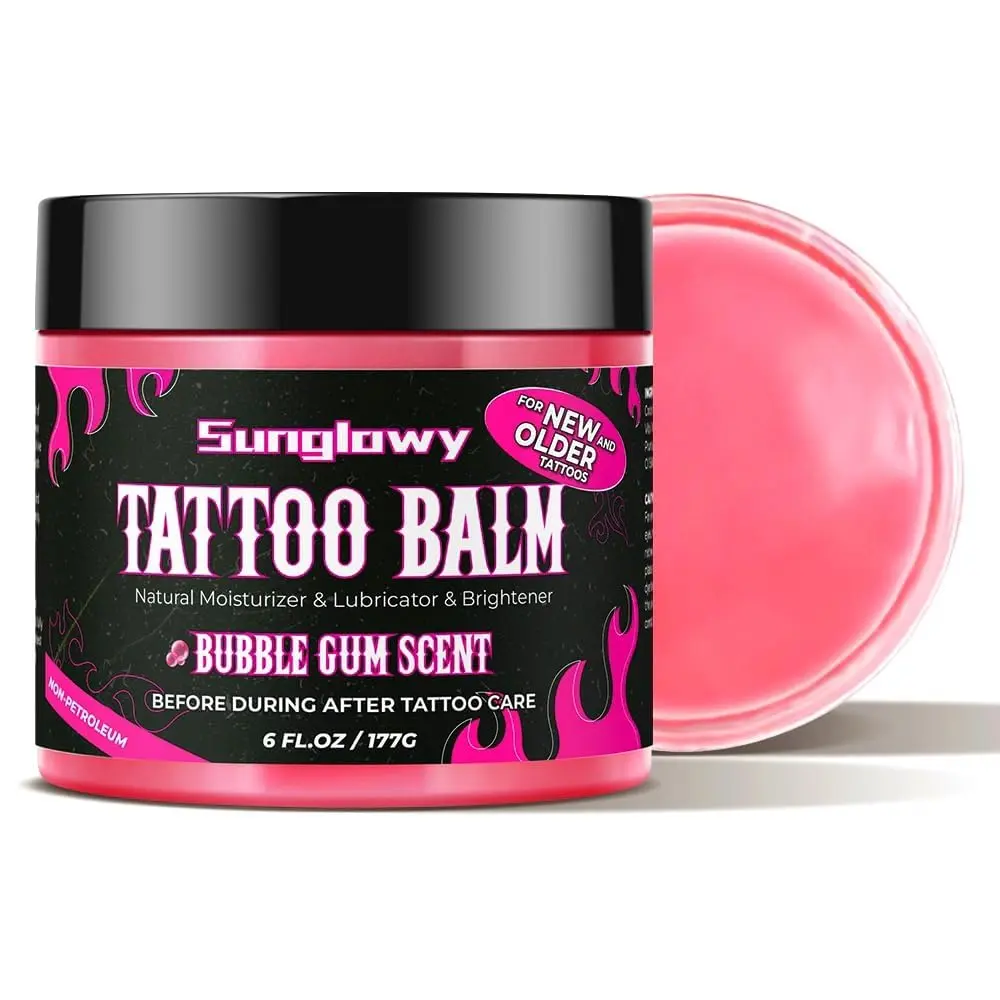isletan Sunglowy Pink Tattoo Ointment Butter Cream For New And Old Tattoos, Tattoo Balm With Natural Formula, No-Petroleum, Bubble Gum, 177g