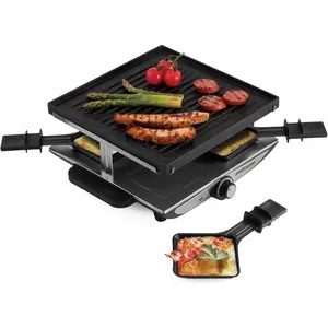 Geneva Raclette Grill with Reversible Cast  Grill Top -  for outdoor & Indoor Electric Raclette Grill & Griller - Barbeque Bonding - 4-Person