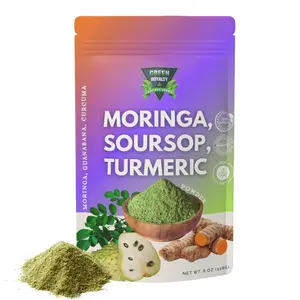 Green Royalty Natural 3-in-1 Edible Dietary Vitamin Powder Healthcare Supplement - Guanabana, Curcuma, Moringa, 8oz Bag, Energy Booster, Metabolism Support, Versatile Drink Mix