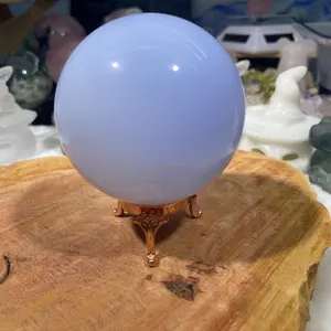 Natural blue chalcedony sphere with free holder Home Ornament