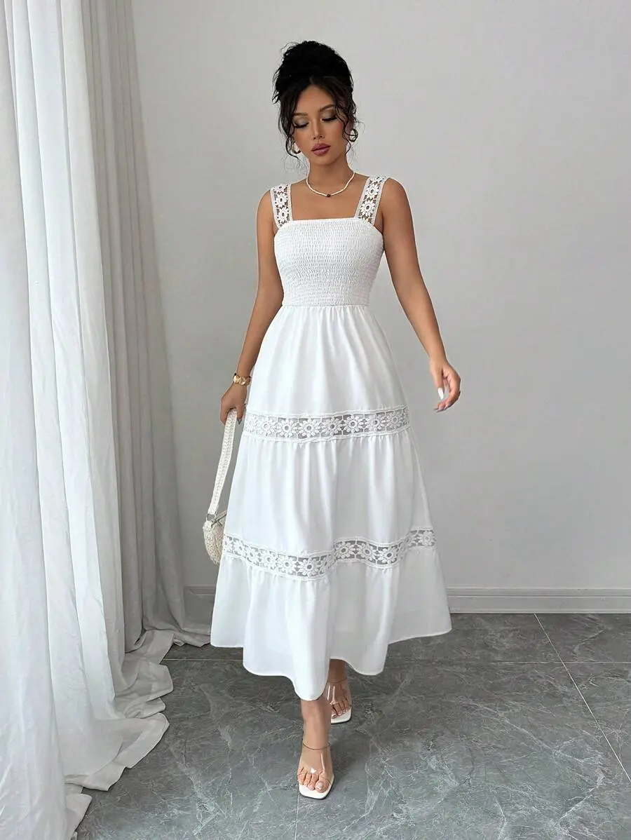 Women's Casual Holiday Floral Patchwork Ruffle Hem Cami Dress