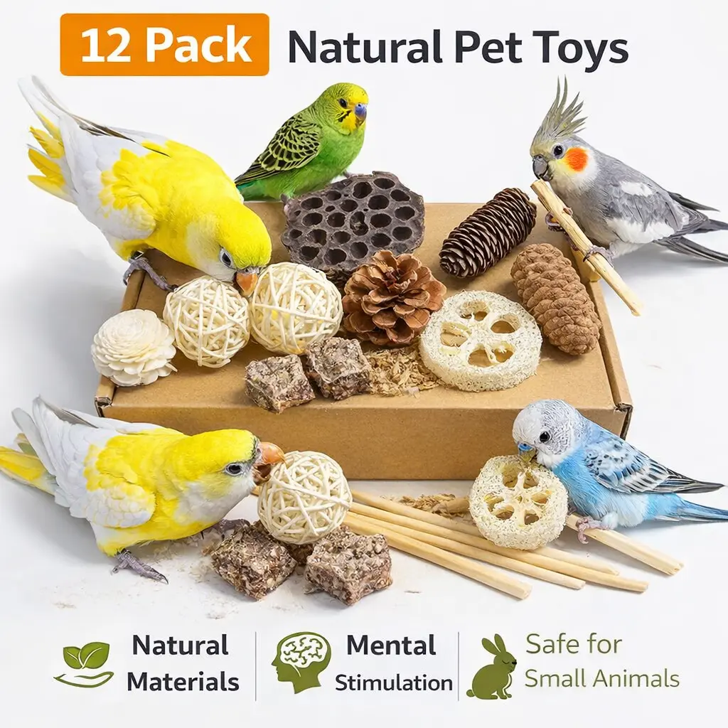 Foraging toys - Bird Toys provides a natural foraging box designed specifically for small to medium-sized birds such as parrots,  peacock parrots, and love birds Multi-Color Wooden Parrot Chewing Toy Multi-Attachment Cockatiel Bird Swing large sun conures