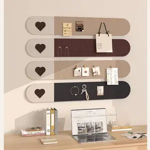 Heart-Shaped Felt Bulletin Board, High Density Felt Board, Easy Installation, Photo Wall Display with 4 Cork Strips, Self-Adhesive, Modern Home Decoration