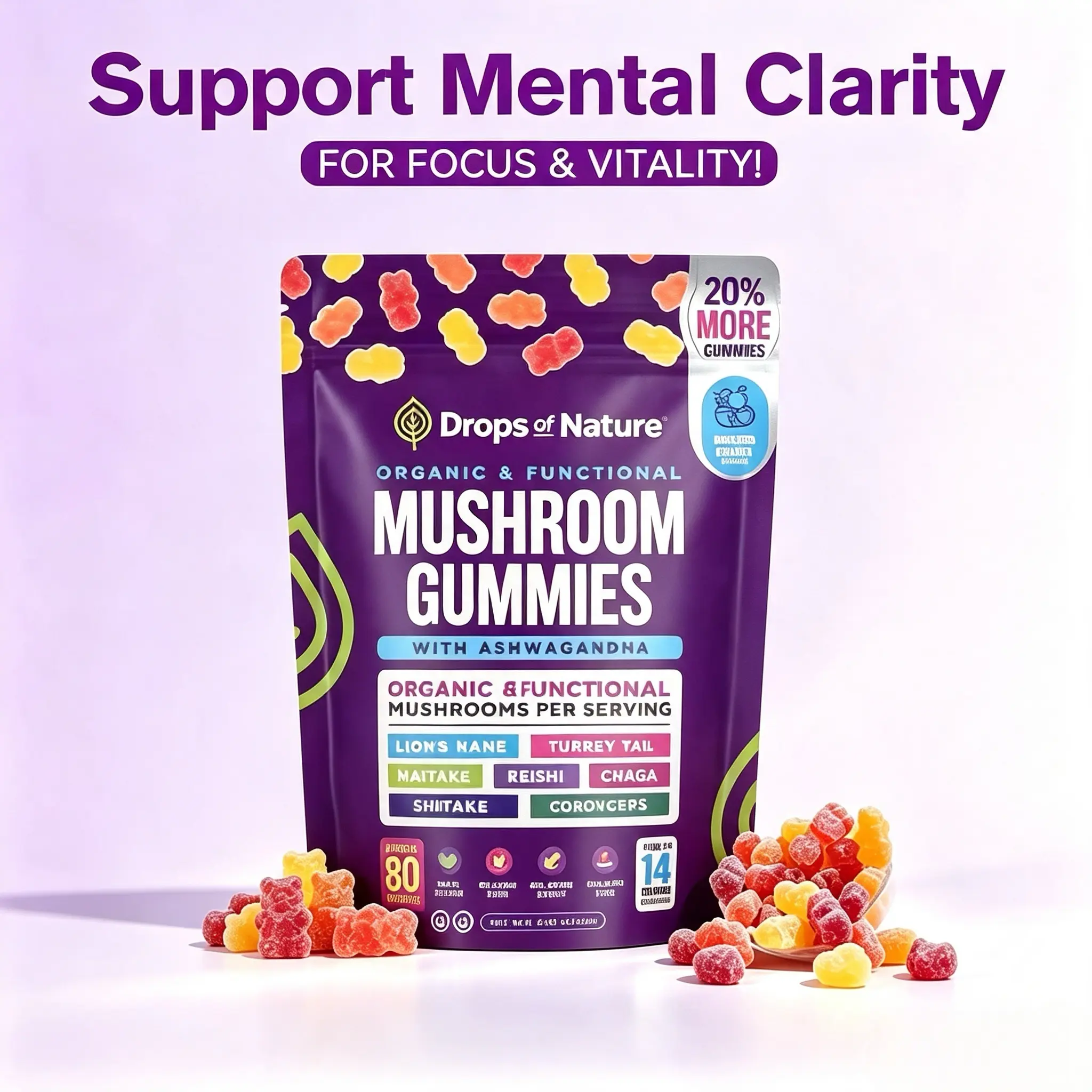 3-pack-combination-Mushroom Gummies Featuring Lion’s Mane, Organic Reishi, Turkey Tail, Boosts Energy and Stamina Sports, and Fitness 80 Gummies, All Natural Sleep Gummy Supplement