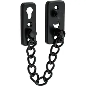 Door Chain Lock, Door Latch Guard with Spring Anti- Press Lock, Stainless Steel Safety Chain Bolt for Interior Front Toilet Barn Fence Garage (Black)