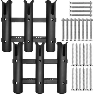 2Pcs 3-Pole Side Mount Fishing Rod Holder Bracket Tube with Screws Portable Boat Rod Rack for Garage Wall Mounted Fishing Boat Golf Cart Cooler ATV Trailer