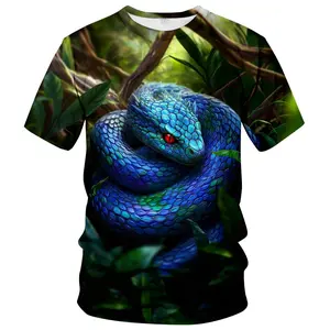 Unisex 3D Blue Viper Snake Jungle Print T-Shirt, Cool Reptile Graphic Tee for Men & Women, Casual Outdoor Streetwear, Ideal for Snake Lovers & Nature Enthusiasts